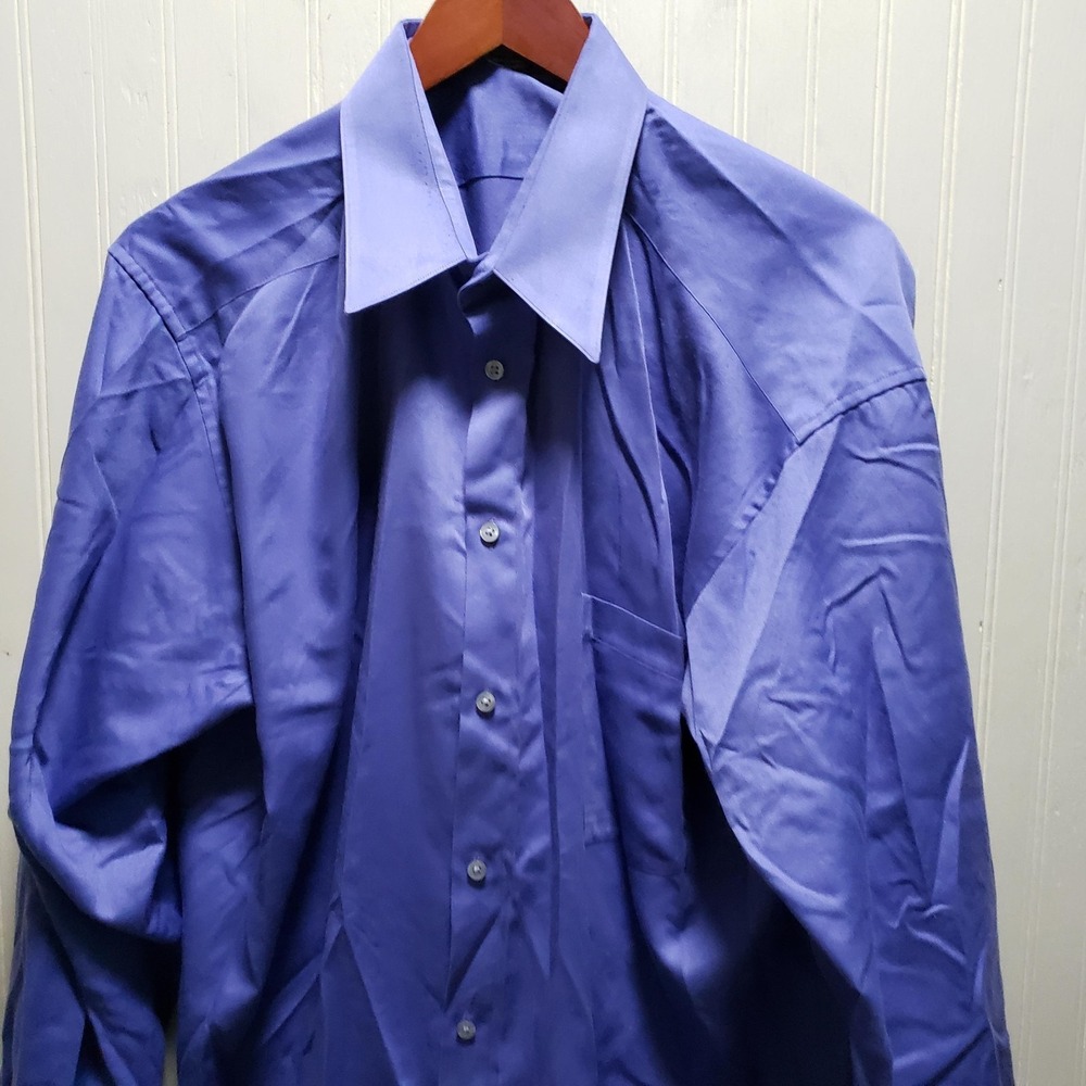 Crazy Horse Dress Shirt Mens XL Blue Solid Classic Fit Sateen Long Sleeve Woven‎